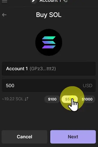 Buying SOL on a Solana-based wallet