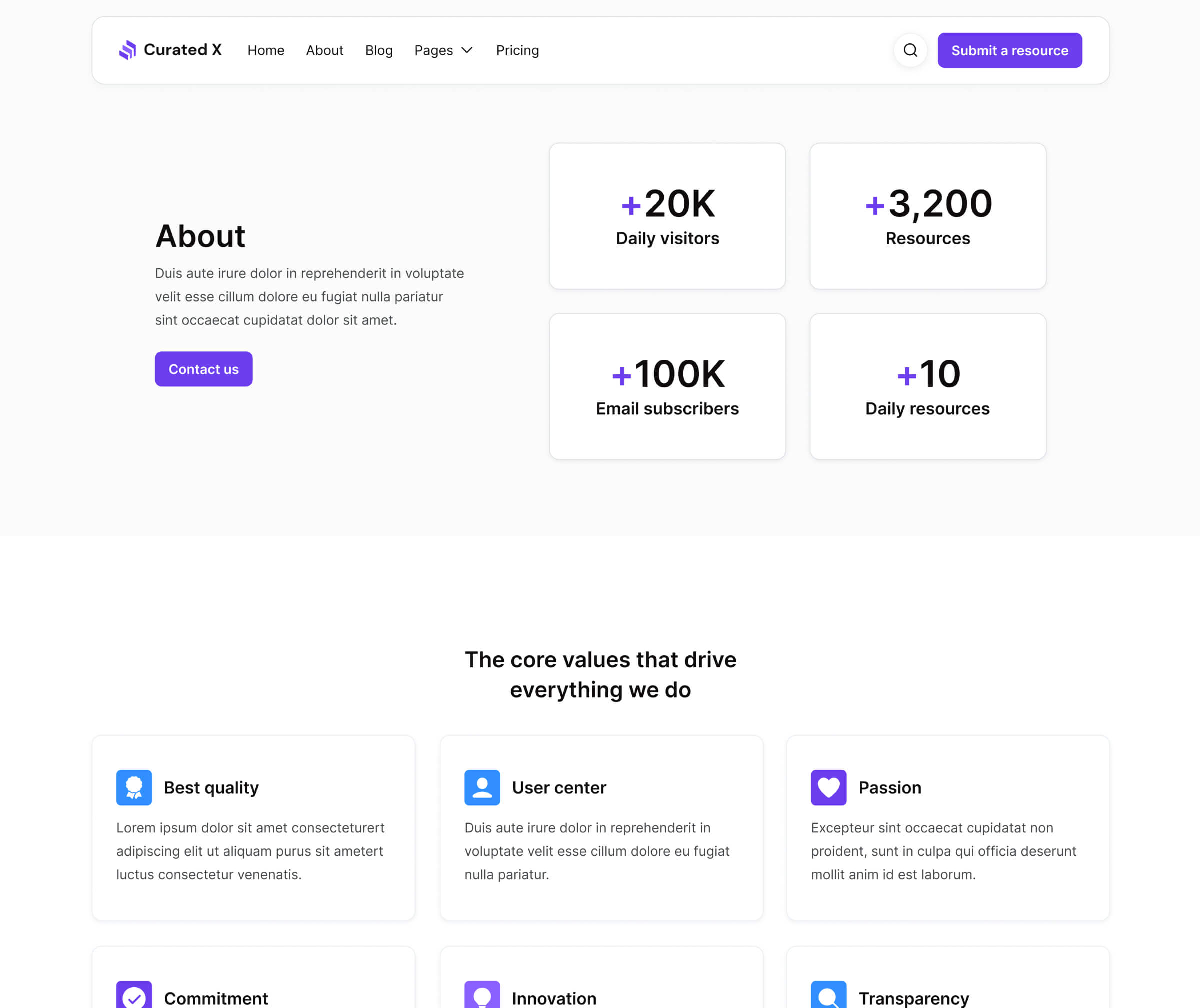 Curated X - About Page - Curation Website Webflow Template