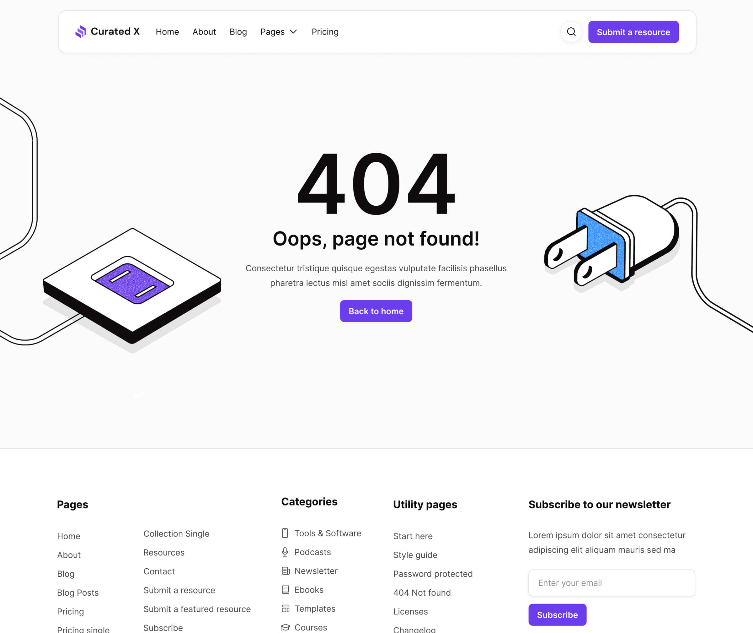 Curated X - 404 Page - Curation Website Webflow Template