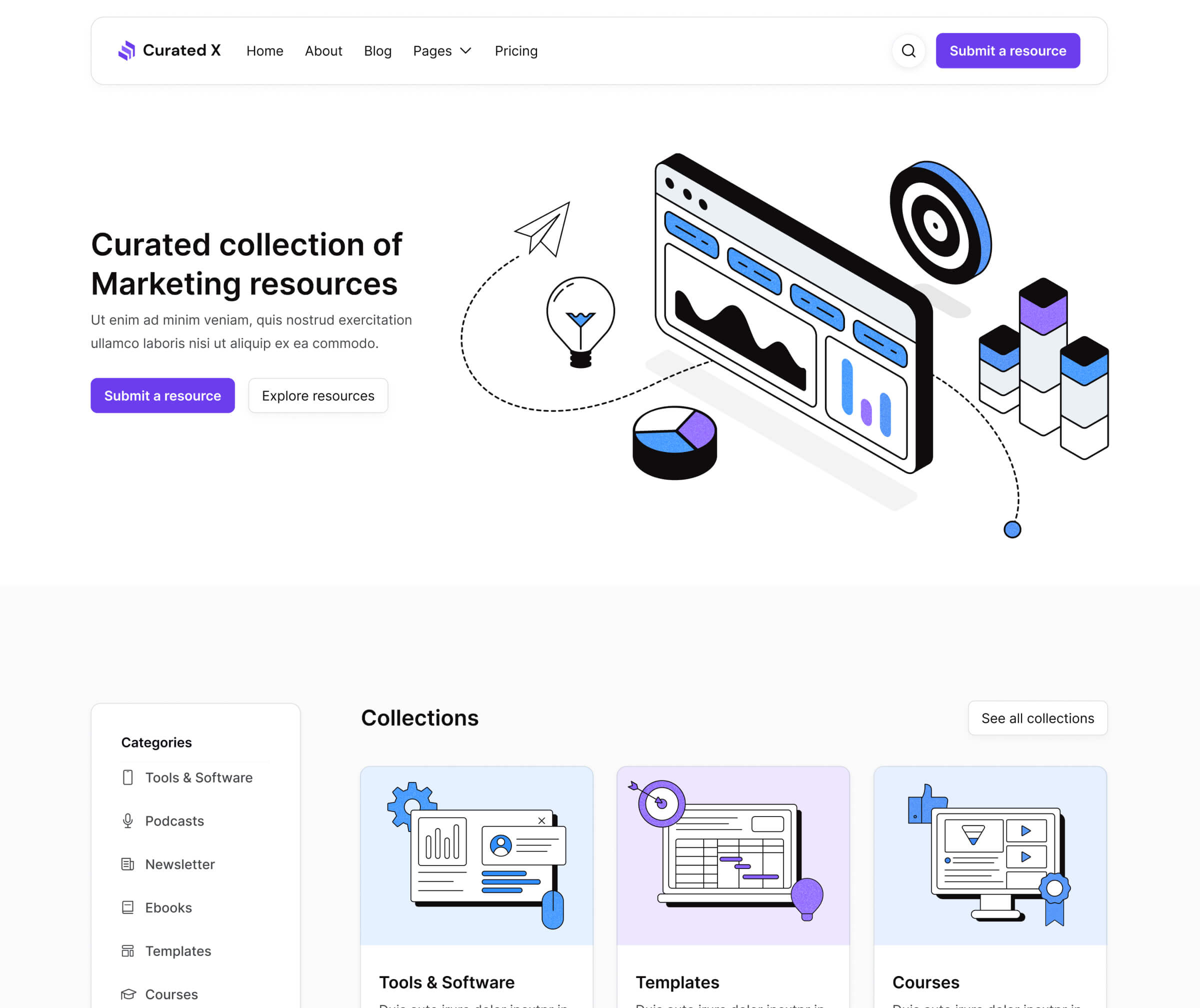 Curated X - Home Page - Curation Website Webflow Template