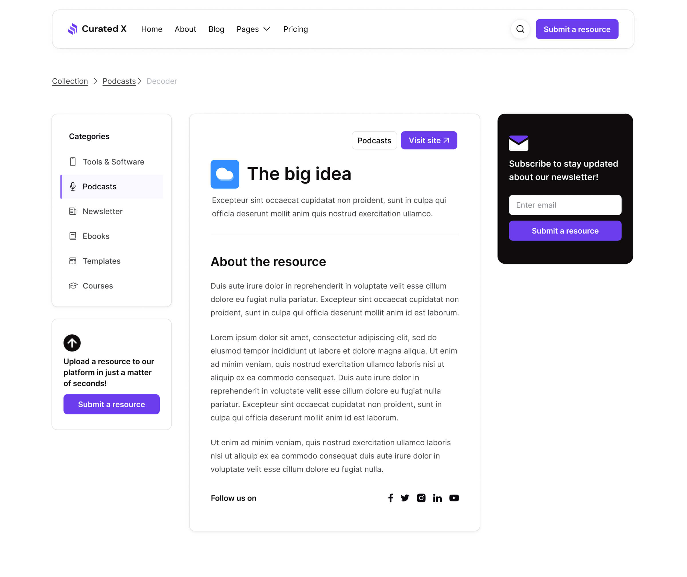 Curated X - Resource Single Page - Curation Website Webflow Template