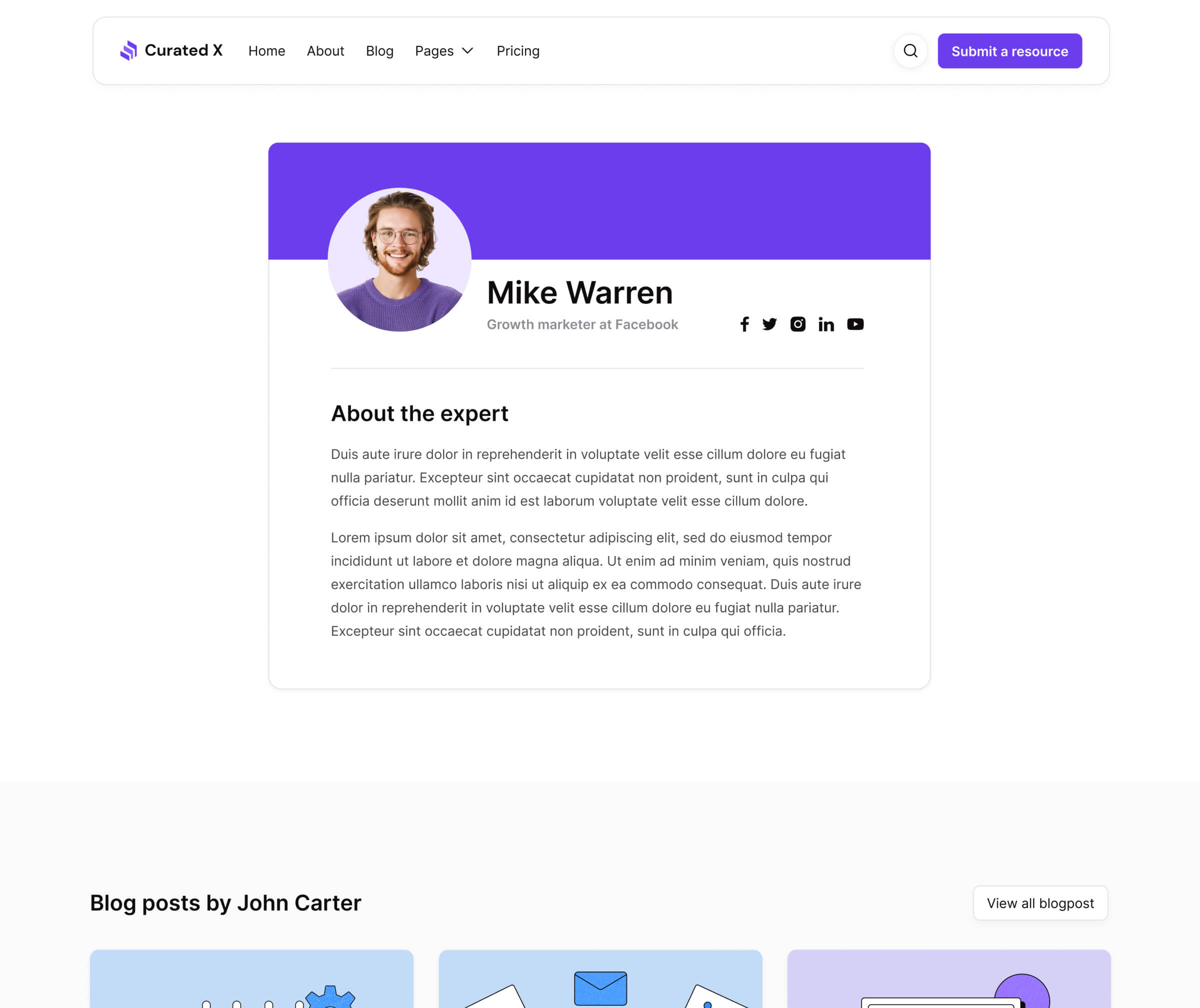 Curated X - Expert Single Page - Curation Website Webflow Template