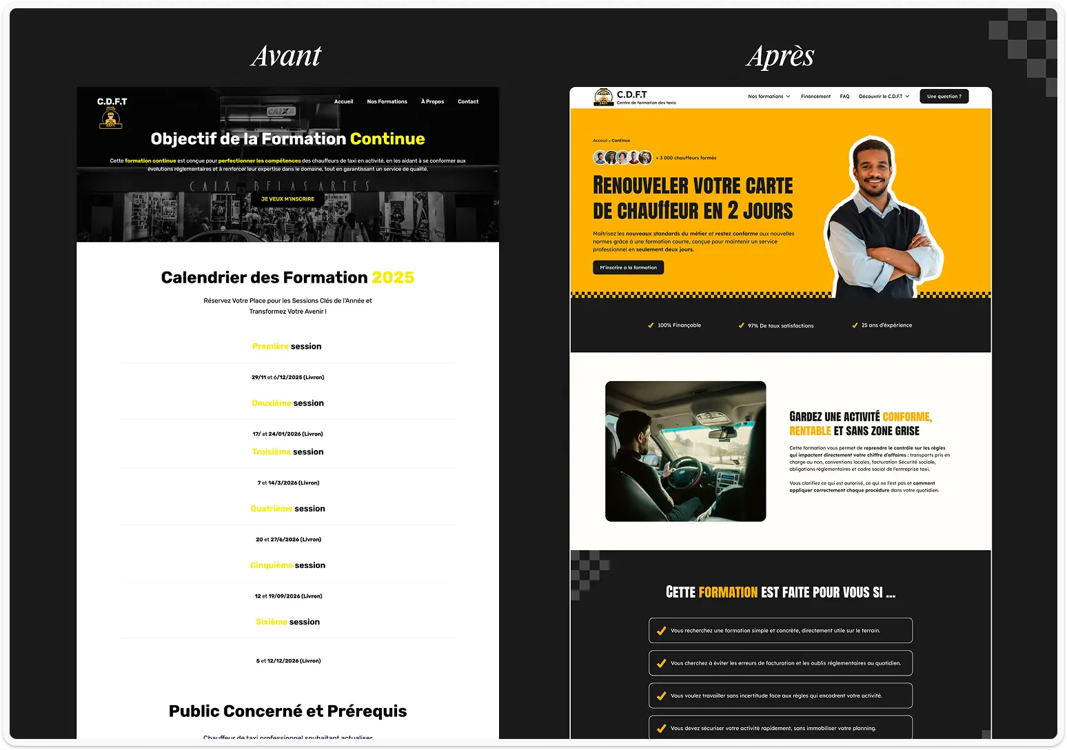 Transformation d'une page avant vs après