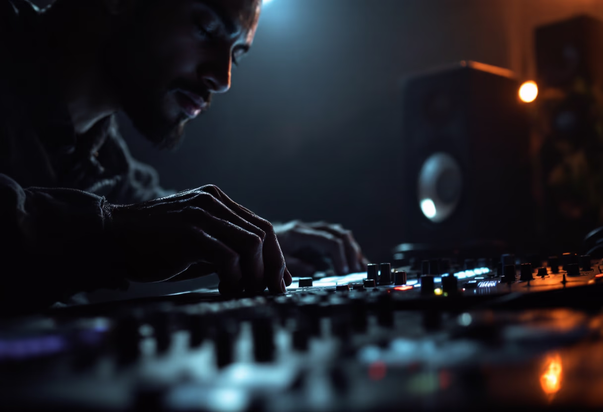 image of music producer at a console