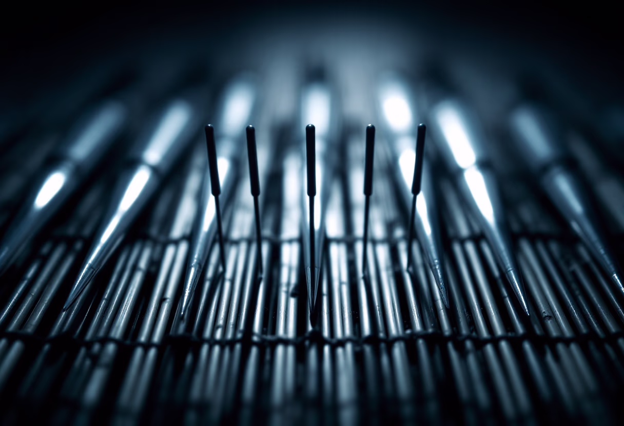 image of acupuncture needles on a bamboo mat (for an acupuncturist)