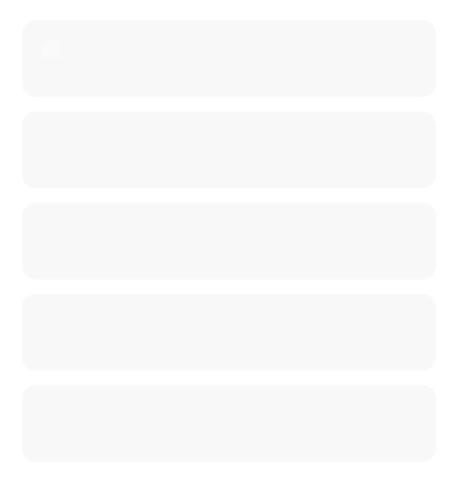 Animated gif showing a user interface with a magnifying glass icon and five horizontal rectangular buttons or fields in a vertical stack on a white rounded square background.