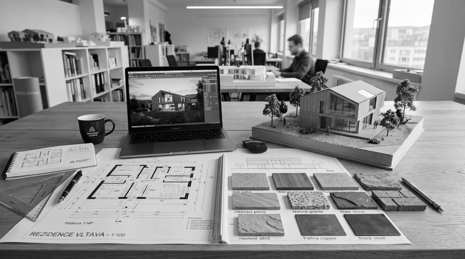 Architektonická studie rezidence – plánování půdorysu, výběr materiálů a fyzický model domu