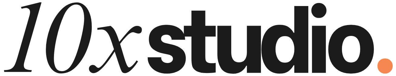 Black text reading '10x studio' with an orange dot at the end.