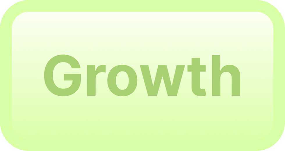 Green rounded rectangle button with the word 'Growth' in bold green text.