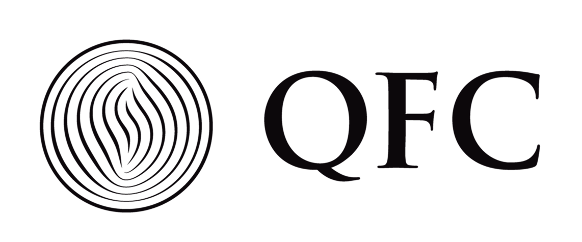 Logo featuring stylized concentric circles forming a flame-like shape next to the letters QFC.