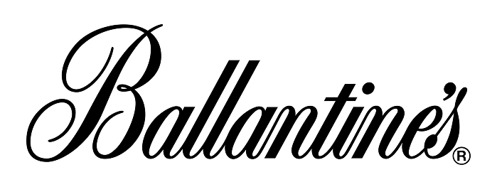 Ballantine's brand logo in black script font.