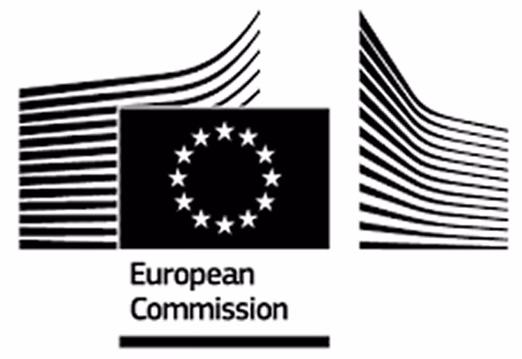 Black and white European Commission logo with a stylized building and circle of stars.