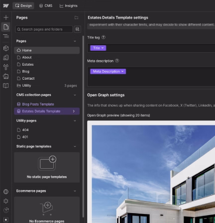 Webflow SEO Settings