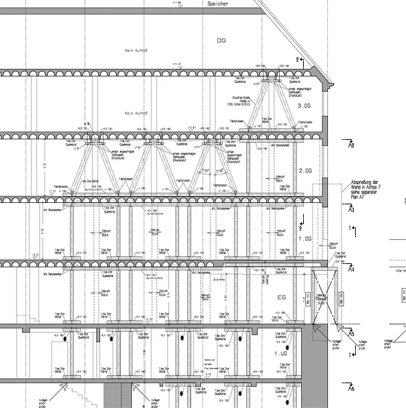 Technische Zeichnung eines Tragwerksplans