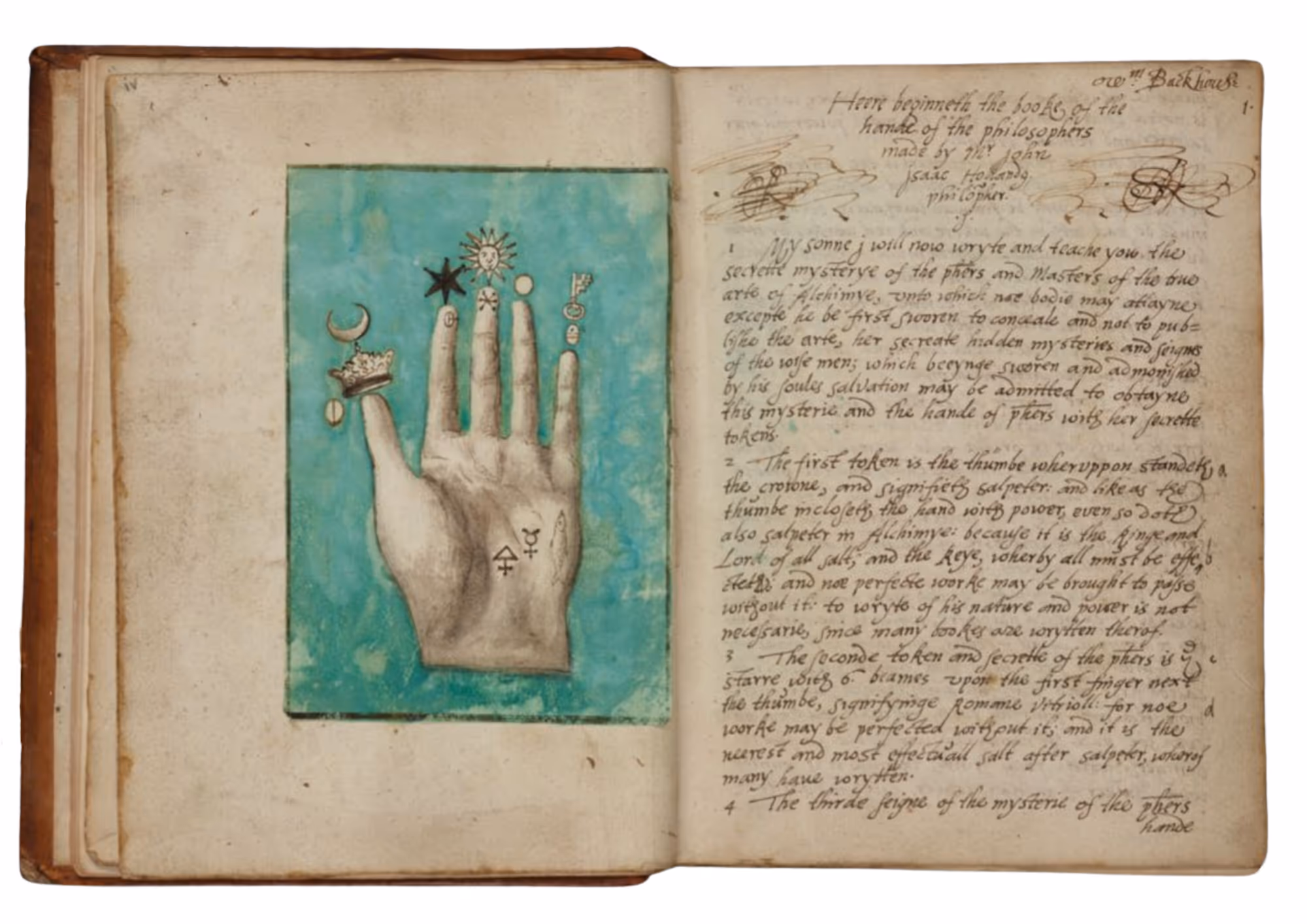 'The Hand of the Philosophers', book by Johannes Isaac Hollandus, 17th century manuscript.