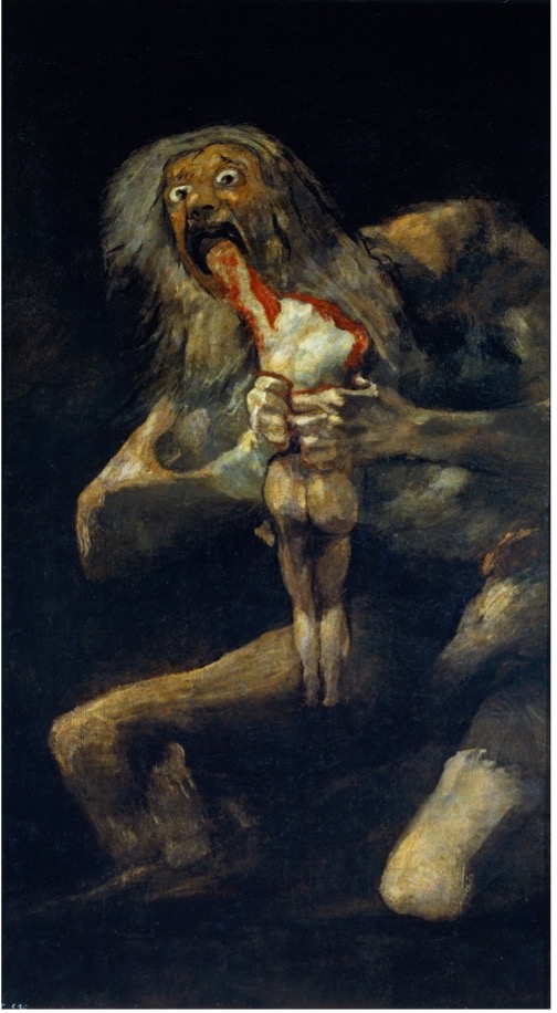Saturn Devouring His Son (Saturno devorando a su hijo) by Francisco Goya,  c. 1819 -1823.