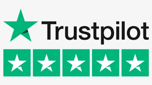 Trustpilot logo with a green star and a five-star rating.