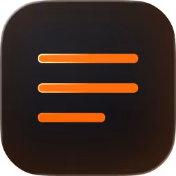 Icon with three horizontal orange lines stacked on a dark rounded square background.