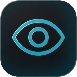 Blue glowing eye icon with a circular pupil on a dark rounded square background.