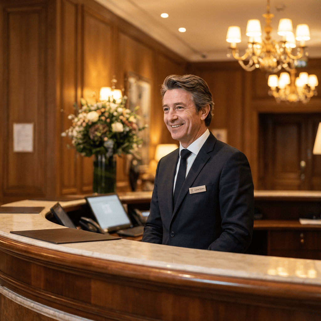 Hôtelier à la réception de son hôtel — assurance multirisque professionnelle