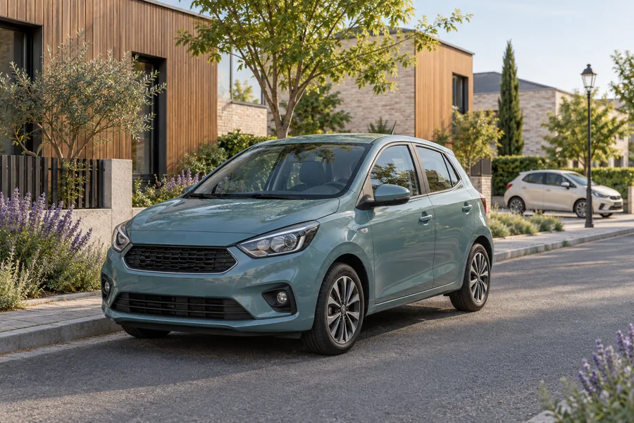 Voiture compacte stationnée dans une rue résidentielle