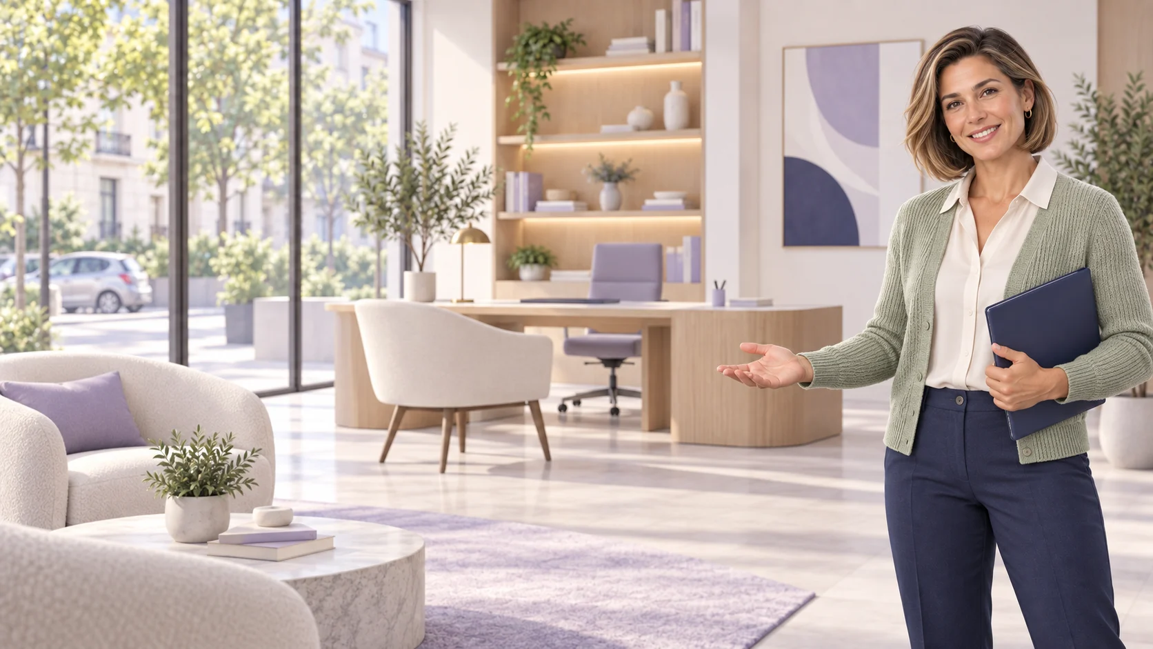 Conseillère illustrée en 3D présentant la préparation du dossier