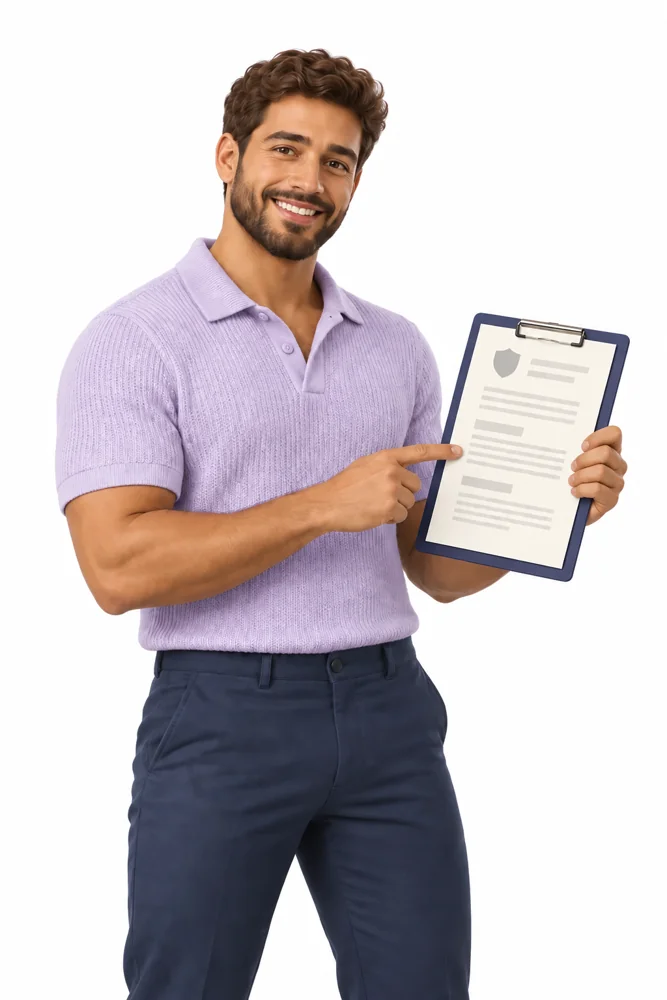 Conseiller illustré en chemise sauge indiquant une date sur un document