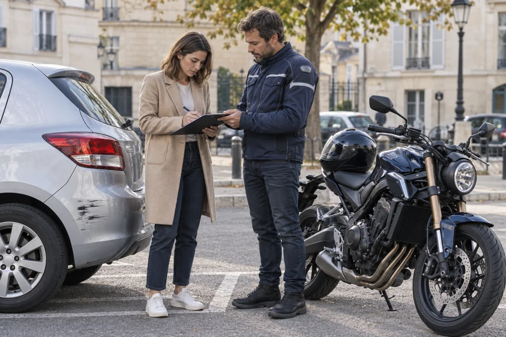 Constat après un accrochage entre une moto et une voiture : dommages causés aux autres