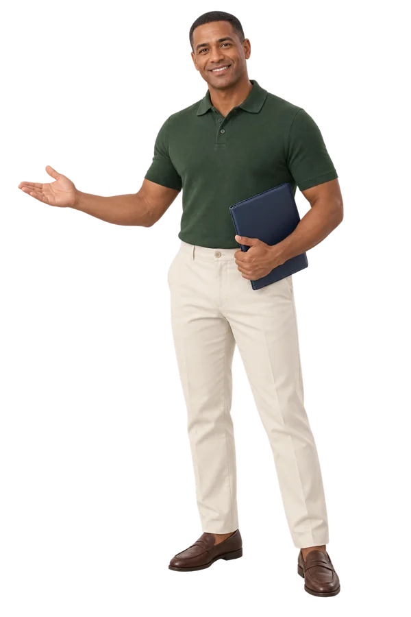 Conseiller en polo vert indiquant les conditions du tableau