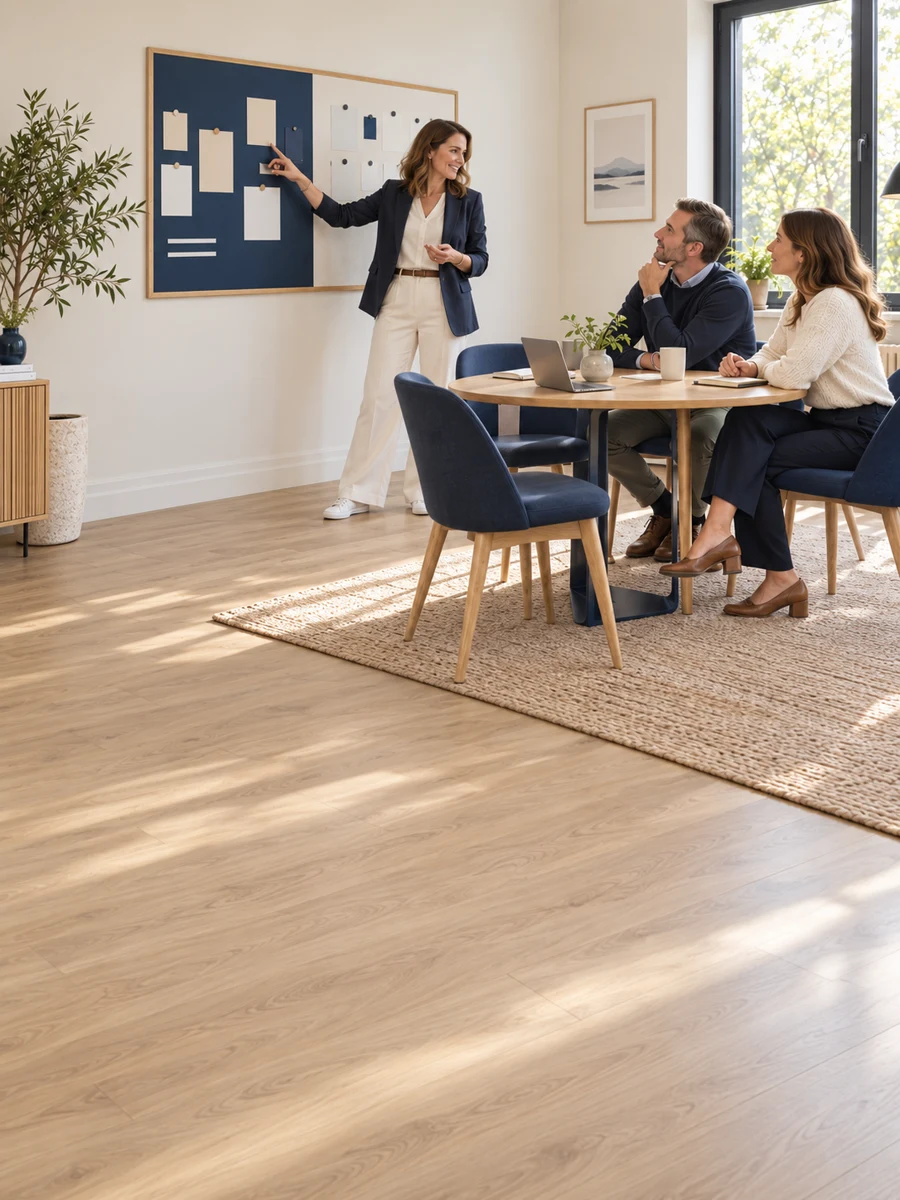 Consultante en réunion de travail avec ses clients