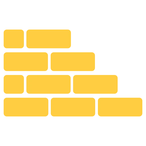 Illustration of a staggered brick wall made of eight rectangular yellow bricks on a black background.
