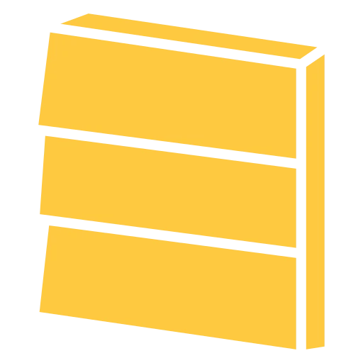 Simplified icon of three yellow horizontal siding panels stacked with slight gaps between them.