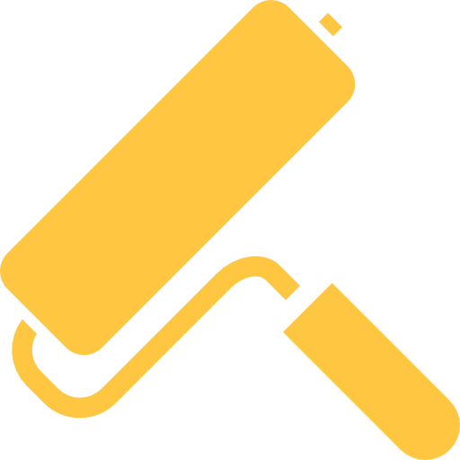 Yellow paint roller icon used for home improvement and painting.
