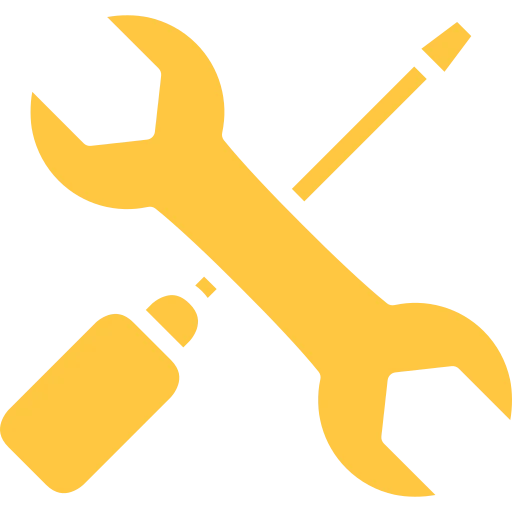 Yellow icon of a wrench crossed with a screwdriver, representing tools or handyman services.