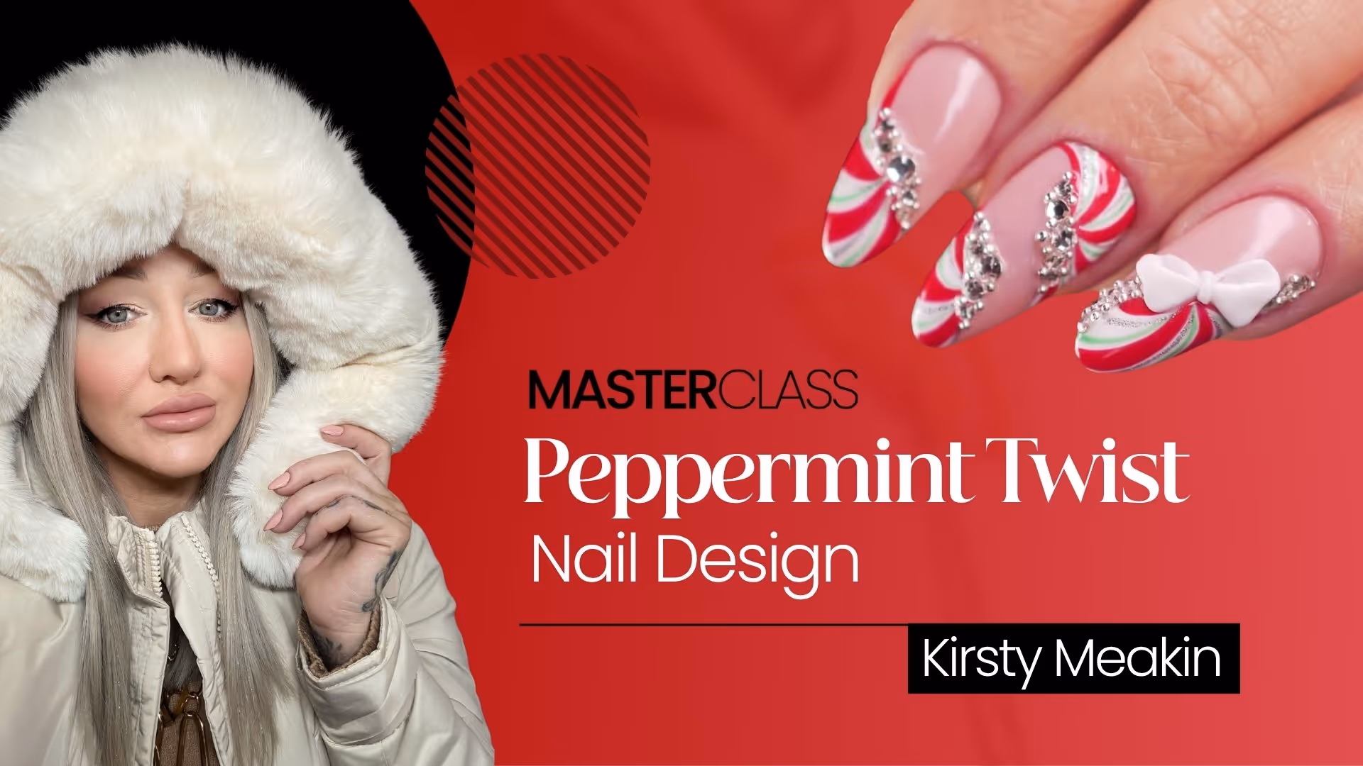 Peppermint Twist Nails: Holiday Nail Art Design | Kirsty Meakin MasterClass
