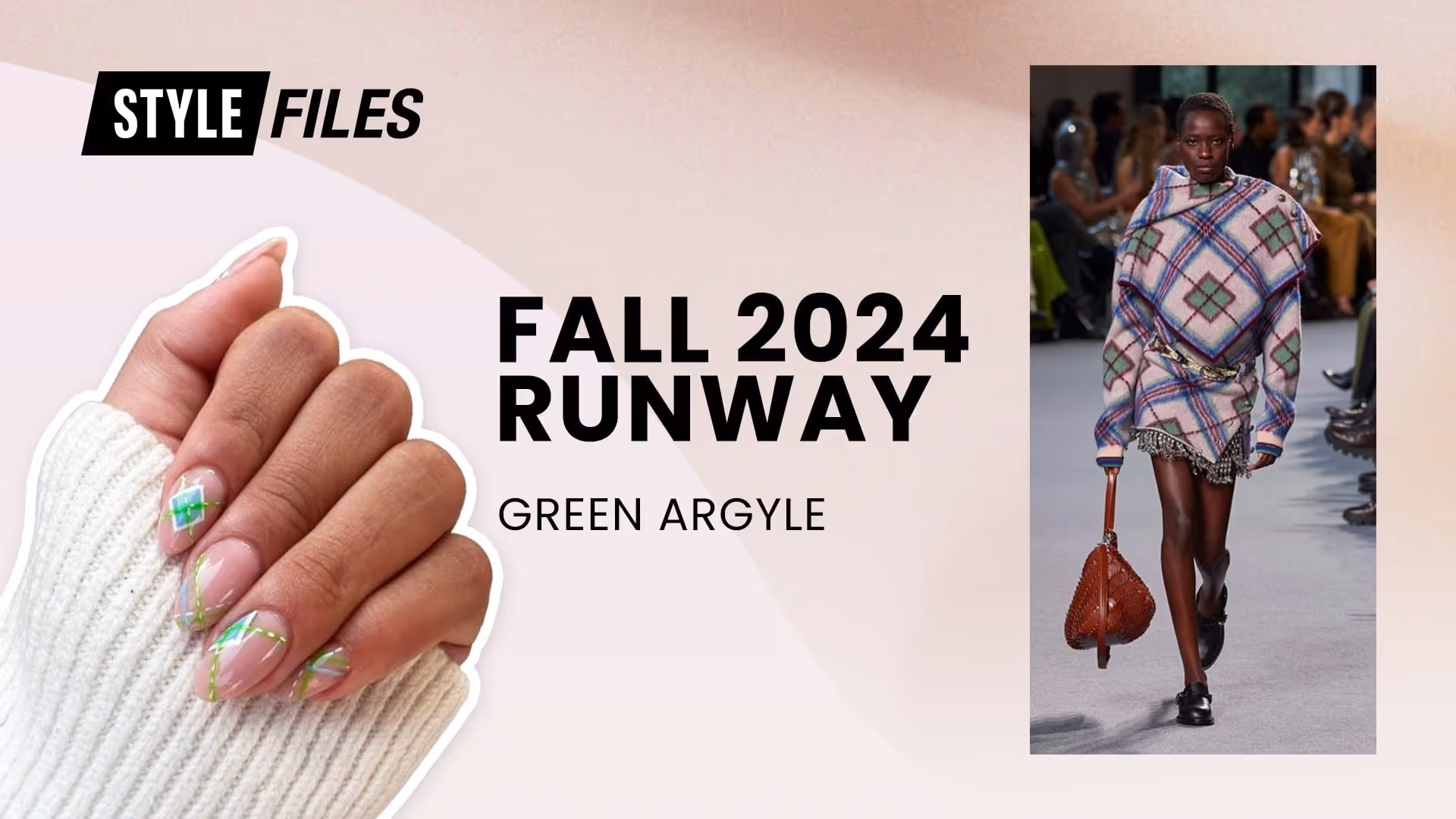Runway Nails: Fall 2024 Green Argyle Pattern Design