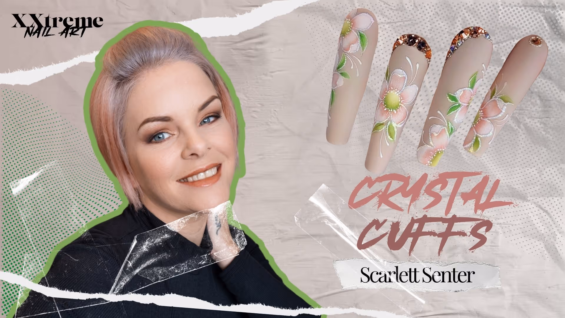 Delicate Nail Design with Crystal Cuffs by Scarlett Senter | XXTREME Nail Art