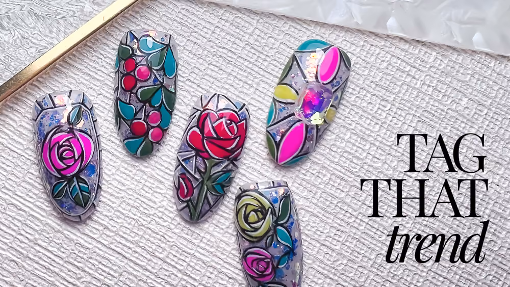 Art Deco Rose Stained Glass Nail Tutorial