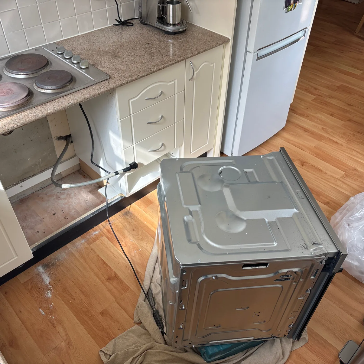 Old oven removed from the kitchen cabinetry