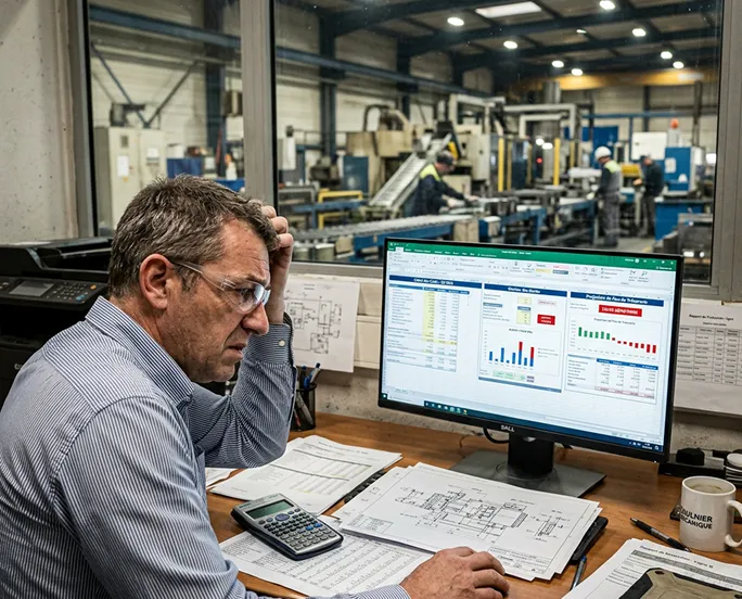 Chef d'entreprise de l'industrie devant ses finances