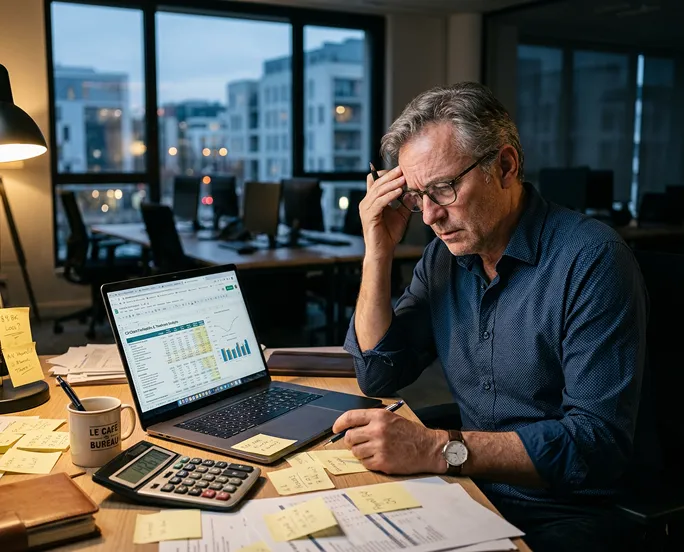 Chef d'entreprise de services devant ses finances