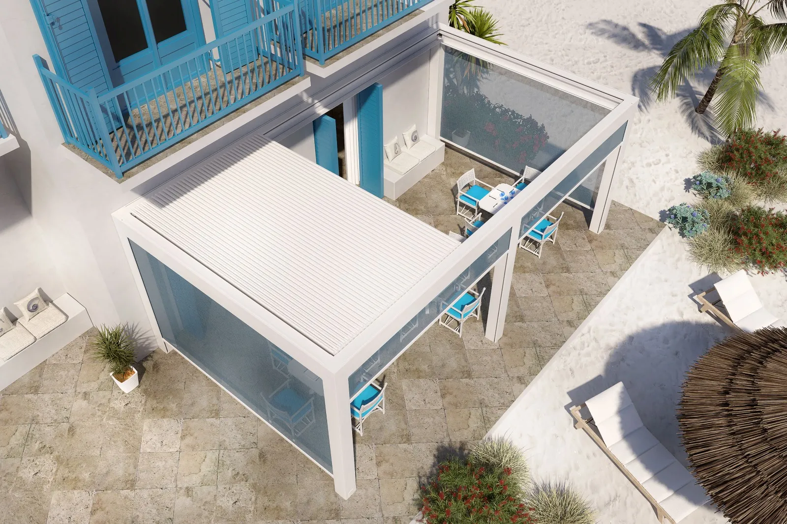 Glasdach über Terrassenbereich