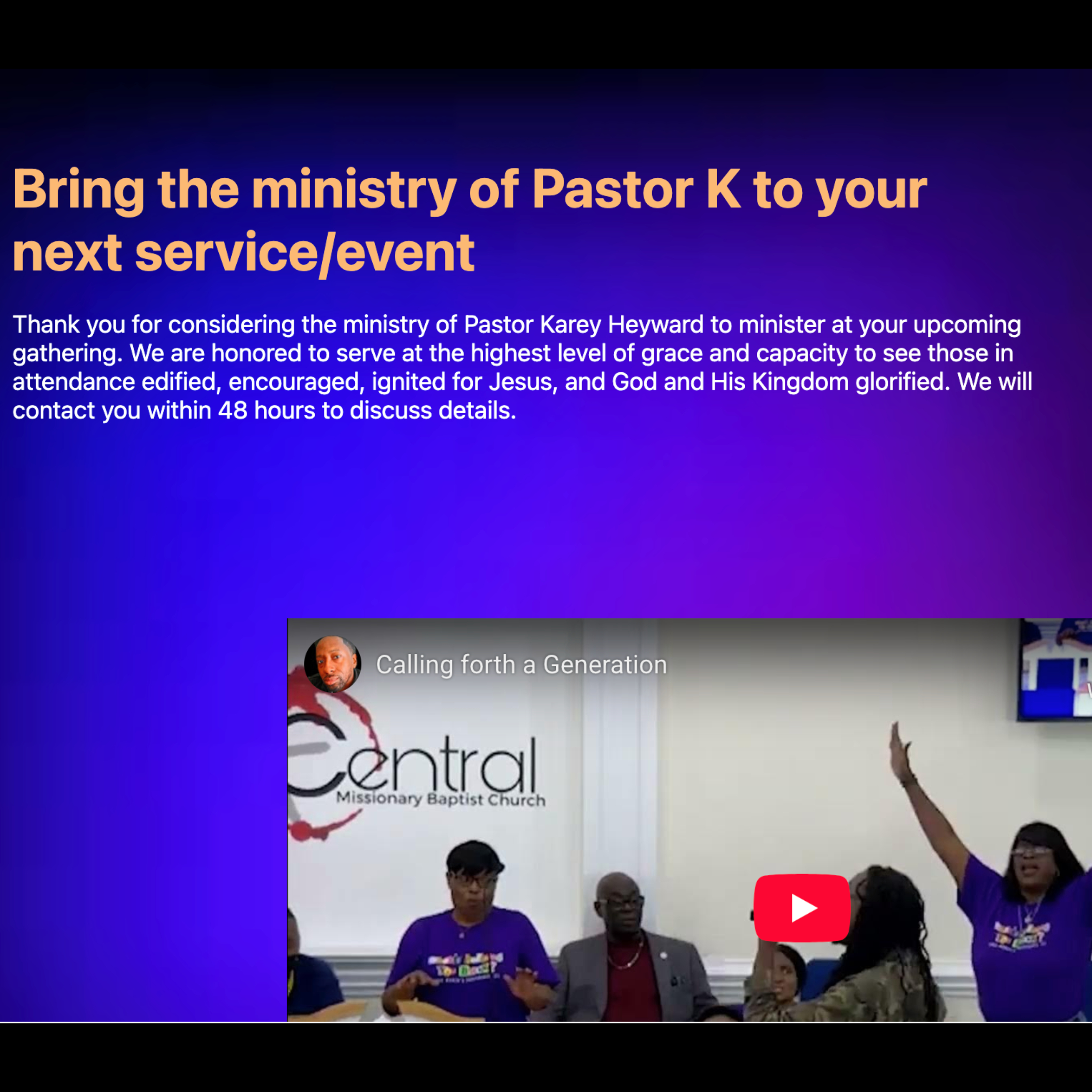 Book Pastor K!