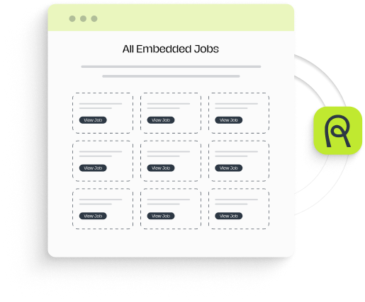 Web interface titled 'All Embedded Jobs' displaying a 3x3 grid of boxes each with a 'View Job' button.