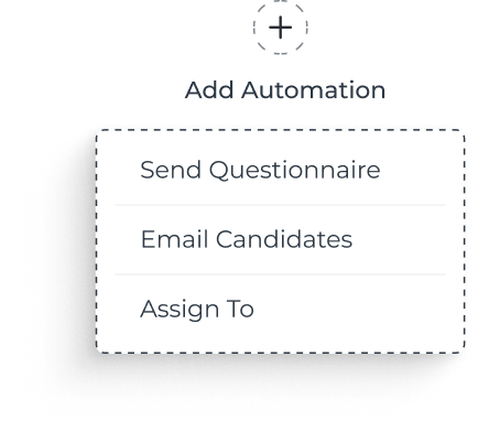 Menu with automation options: Send Questionnaire, Email Candidates, and Assign To under Add Automation.