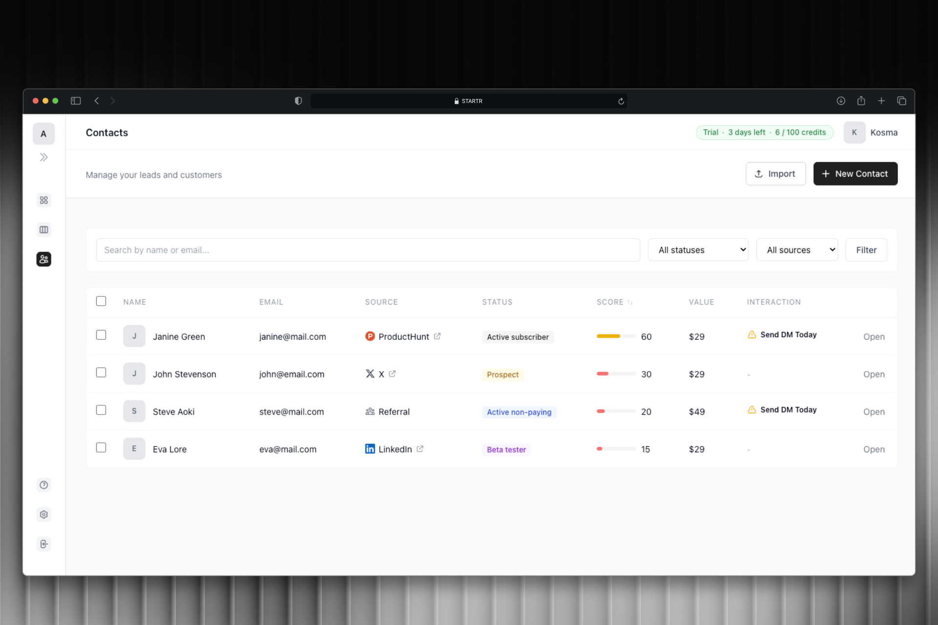 interface screenshot of the software interface (for a productivity tools business)