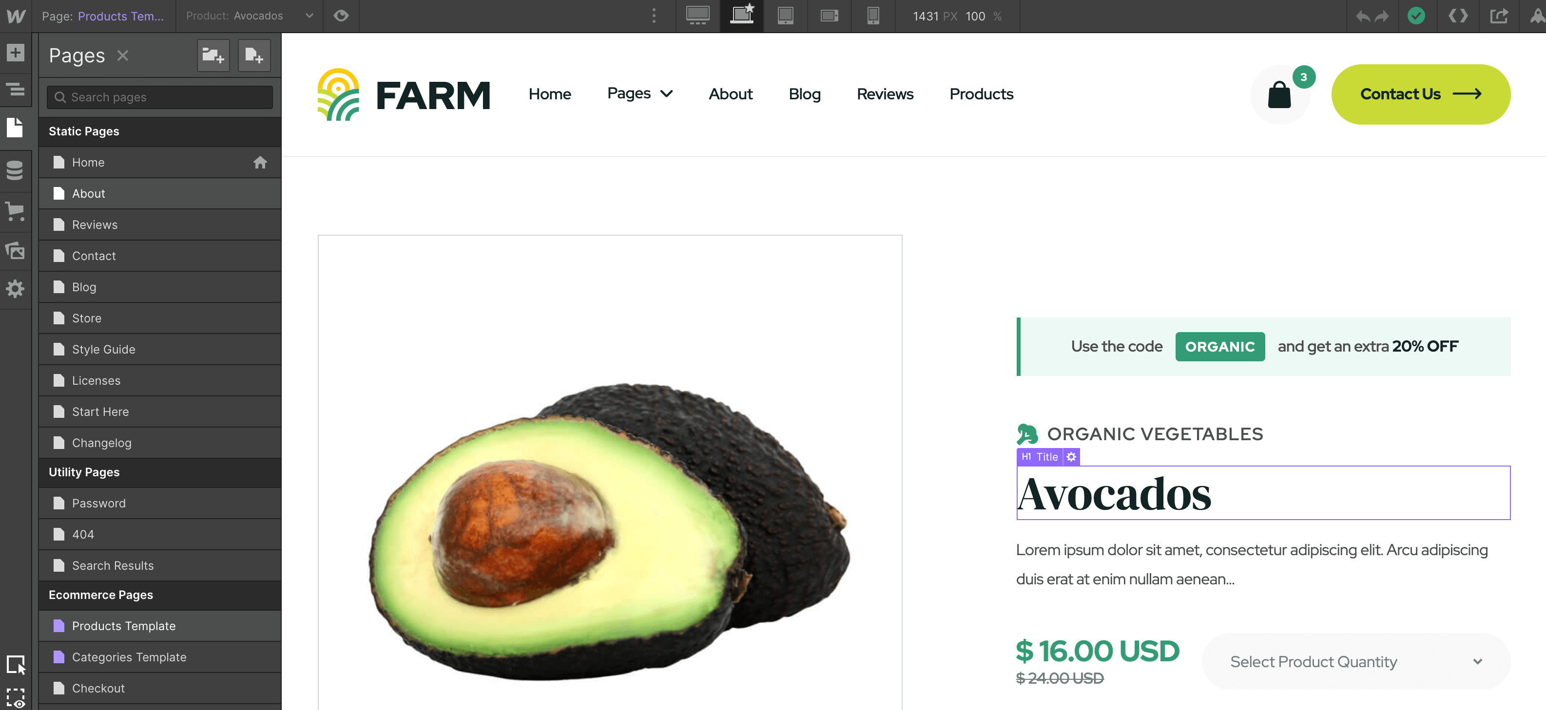 eCommerce Page - Farm Webflow Template