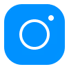 Blue Instagram logo with rounded corners and camera outline.