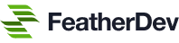 FeatherDev company logo with stylized green feather icon on the left and black text on the right.