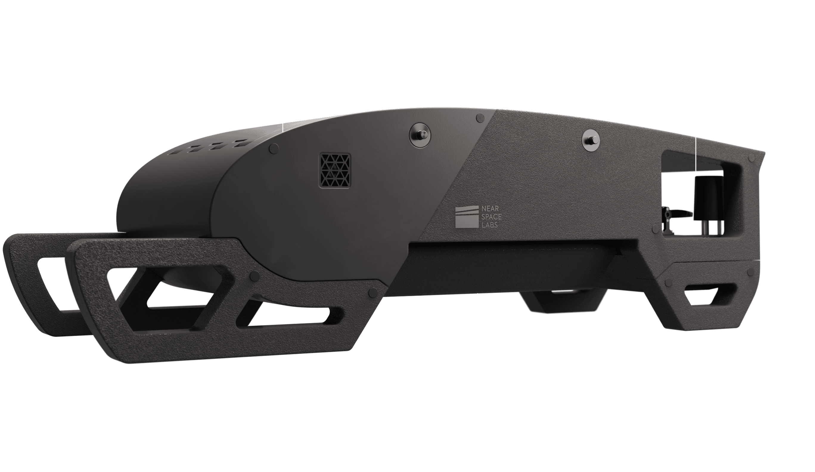 Side view of Near Space Labs' Swift robot showing modular landing gear system, carbon fiber airframe, payload bay with high resolution optics, and certified transponder.
